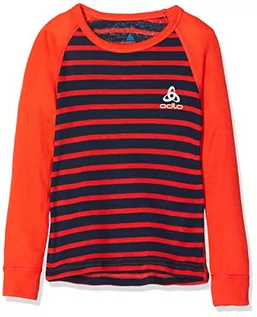 Koszulki dla dziewczynek - ODLO Unisex dziecięcy podkoszulek Bl Top Crew Neck L/S Active Warm Kids wielokolorowa Poinciana - Diving Navy - Stripes 92 10459 - grafika 1
