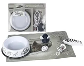 Pozostałe akcesoria dla kotów - Riga Elegancki zestaw "I love my cat" podkładka pod miskę + miska + 4 zabawki   - miniaturka - grafika 1