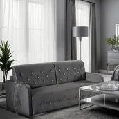 Sofy i kanapy - Sofa Rozkładana z Funkcją Spania VIVO Dwuosobowa Szara Glamour do Salonu - miniaturka - grafika 1