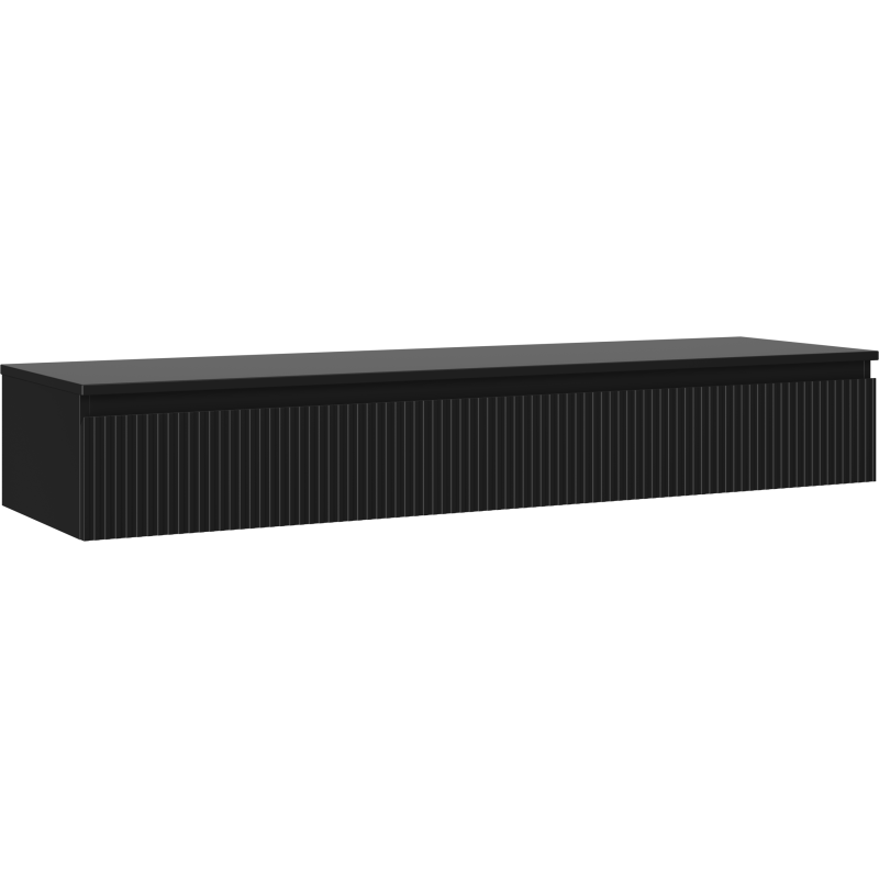Mexen Rivel szafka łazienkowa podumywalkowa 160 cm z blatem, 1 szuflada, ryflowana , czarna mat - 91A20-16023-1-BFC71