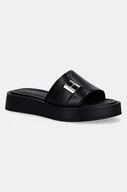 Klapki i japonki damskie - Calvin Klein klapki skórzane FLATFORM SLIDE W/CK HW - LTH damskie kolor czarny na platformie HW0HW02368 - miniaturka - grafika 1