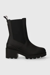 Tommy Hilfiger sztyblety RUBBERIZED MID HEEL BOOT damskie kolor czarny na słupku FW0FW07520 - Botki damskie - miniaturka - grafika 1