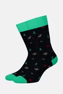 Skarpetki męskie - Skarpety Świąteczne Granatowo-Seledynowe W Renifery, Śnieżynki I Choinki - miniaturka - grafika 1