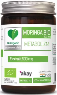 Beorganic Moringa BIO 500 mg (100 tab) METABOLIZM BeOrganic brg-016 - Suplementy naturalne - miniaturka - grafika 1