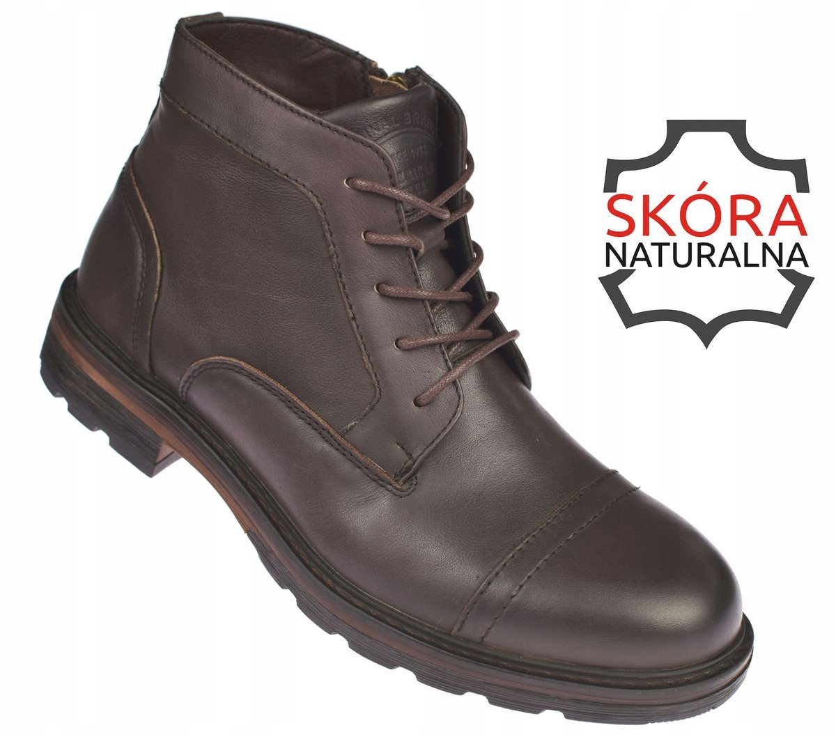 Trapery męskie skórzane sztyblety ocieplane na suwak CY166 brązowe roz. 42