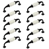 Zawiasy, okucia i inne akcesoria - Uchwyty meblowe - Uchwyty - Ceramiczne - 6 sztuk - Rozstaw otworów 96mm - Czarny - Biały - miniaturka - grafika 1