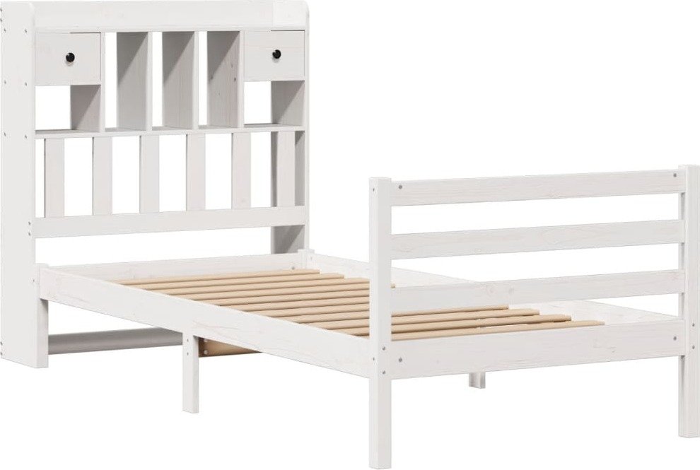 vidaXL Łóżko z litego drewna z półką bez materaca białe 75x190 cm sosna