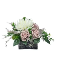 Sztuczne kwiaty - CHRYZANTEMA RÓŻE (1524.64) stroik kompozycja na grób cmentarz chryzantemy - miniaturka - grafika 1