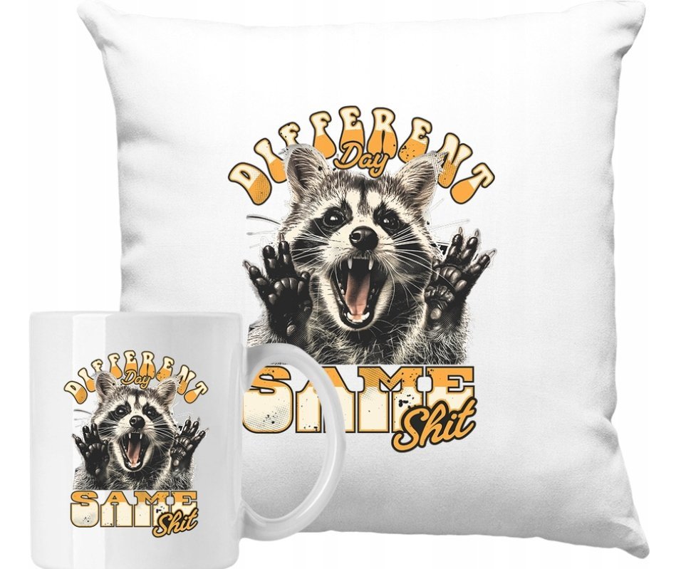 ZESTAW PODUSZKA + KUBEK Racoon Szop Miły Zabawny Pomysł Na Prezent #6
