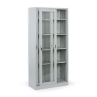 Szafki biurowe - Metalowa szafka z półkami i szklanymi przesuwanymi drzwiami, zdemontowana, 900 x 1950 x 400 mm - miniaturka - grafika 1