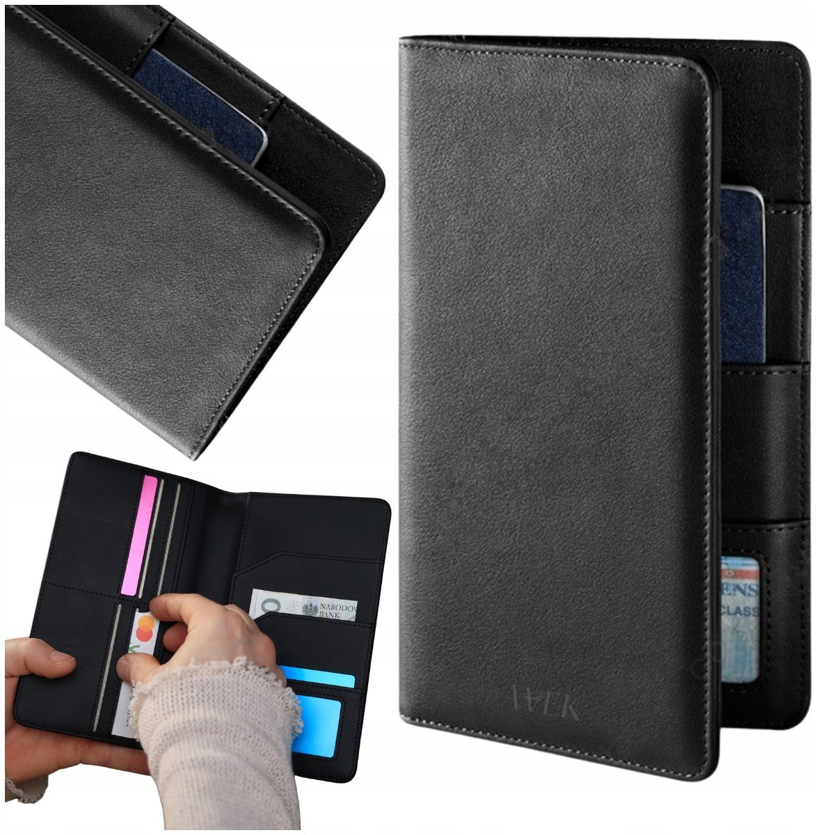 PORTFEL SKÓRZANY MĘSKI Z SKÓRY CZARNY ELEGANCKI OCHRONA KART RFID NA KARTY / AVEK