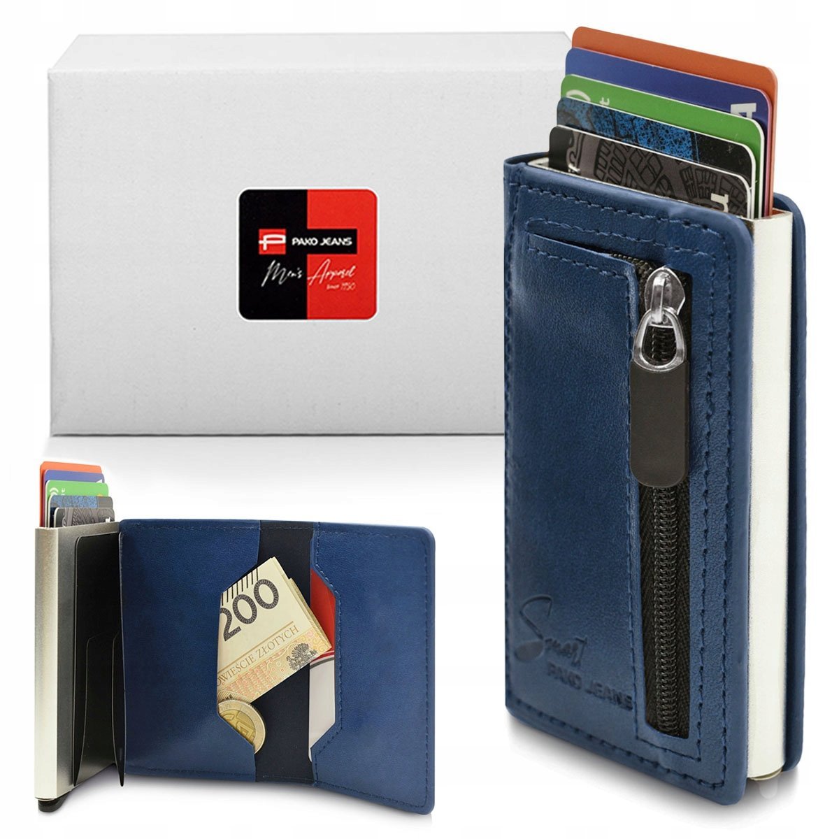 Automatyczne ETUI na Karty Ochrona RFID Portfel Wysuwany Pako Jeans GRANAT