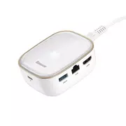 Huby USB - Baseus 6w1 wielofunkcyjny HUB USB Typ C, czytnik kart pamięci, zewnętrzna karta sieciowa (USB 3.0, RJ45, HDMI, SD, micro SD) Power Delivery 60 W biały (CAHUB-AU02) CAHUB-AU02 - miniaturka - grafika 1