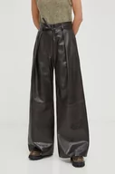 Spodnie damskie - Day Birger et Mikkelsen spodnie skórzane damskie kolor czarny szerokie high waist - miniaturka - grafika 1