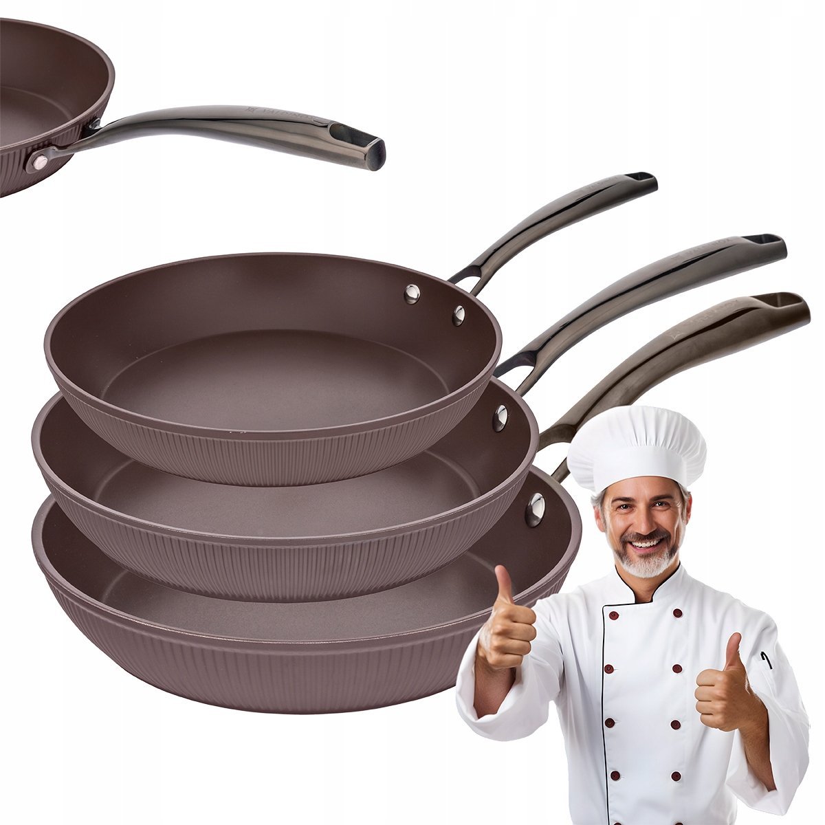 3x Patelnia indukcja zestaw patelni ryflowane Valdinox Stripes 20/24/28 cm