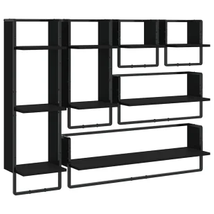 Czarny zestaw sześciu półek w stylu loft - Valkiria - Półki do salonu - miniaturka - grafika 1