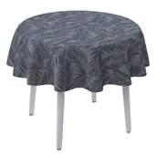 Obrusy i serwetki - Dekoria Obrus okrągły grafitowe liście na szaro-srebrnym tle 135 cm Venice 415-143-53 - miniaturka - grafika 1