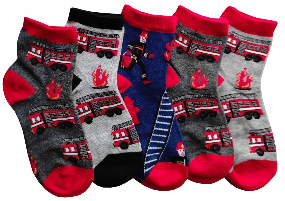 Skarpety Chłopięce Bawełna Strażak Kolorowe Zabawne Zestaw 5-PAR 27-30