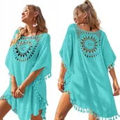 Bluzki damskie - TUNIKA PLAŻOWA PAREO PLAŻOWE LETNIA SUKIENKA DAMSKA ZWIEWNA NARZUTKA BOHO - miniaturka - grafika 1