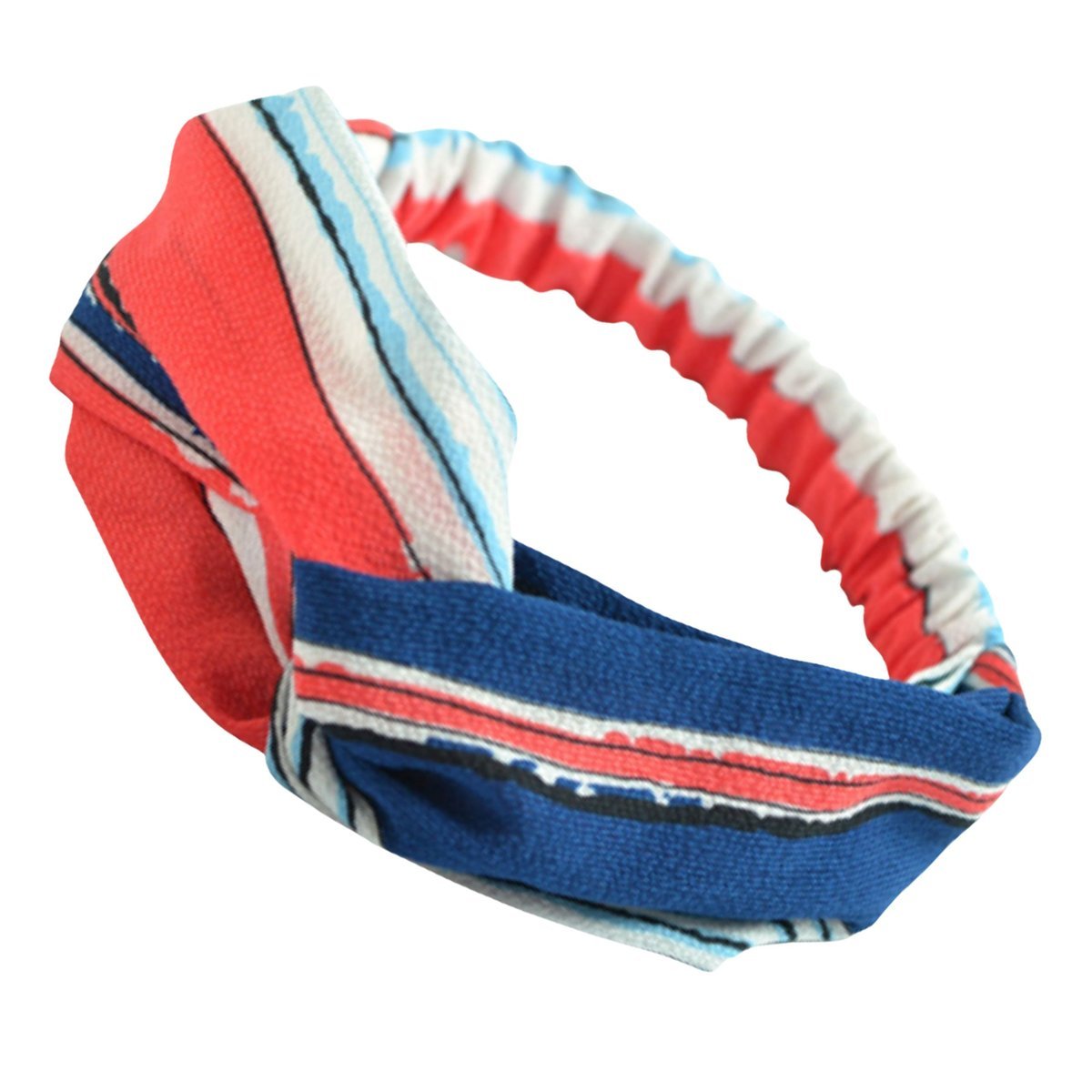 Opaska na Głowę Niebieska Szeroka Supeł Gumka w Paski Elastyczna Wygodna