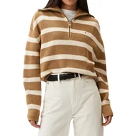 Swetry damskie - Sweter damski Tommy HIlfiger Cardi Stitch 1/2 Zip w paski bawełniany-M - miniaturka - grafika 1