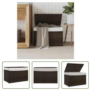 The Living Store Kosz na pranie z pokrywą Ciemnobrązowy 55,5x35x34 cm Poli rattan - Kosze na bieliznę The Living Store Kosz na pranie z pokrywą Ciemnobrązowy 55,5x35x34 cm Poli rattan - Kosze na bieliznę - miniaturka - grafika 1
