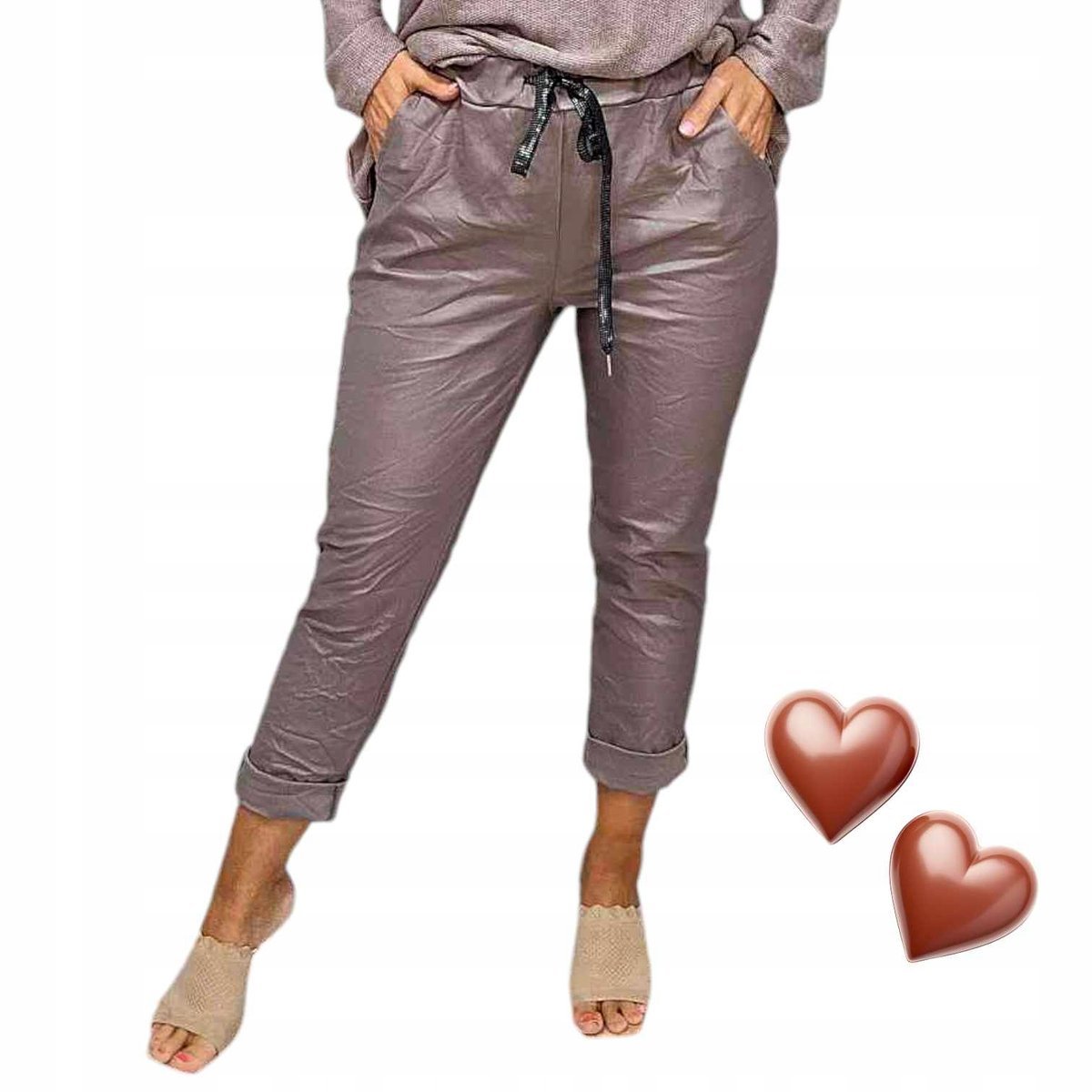 Spodnie gnieciuchy biodra lycra skóra skórki kieszenie fango 4XL 5XL 46 48