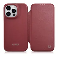 Etui i futerały do telefonów - iCarer CE Premium Leather Folio Case skórzane etui iPhone 14 Pro Max z klapką magnetyczne MagSafe czerwony (WMI14220716-RD) - miniaturka - grafika 1