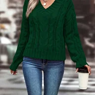 Swetry damskie - TEMU Damski Sweter Z Dzianiny Z Dekoltem W Kształcie Litery V, 100% Akryl, Jednokolorowy, Sezon Wiosna/jesień, Tkanina Z Dzianiny 320g/m², Sweter Z - miniaturka - grafika 1