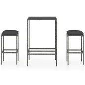 Pozostałe meble ogrodowe - vidaXL 3-cz zestaw barowy do ogrodu z poduszkami rattan PE szary 3064818 - miniaturka - grafika 1