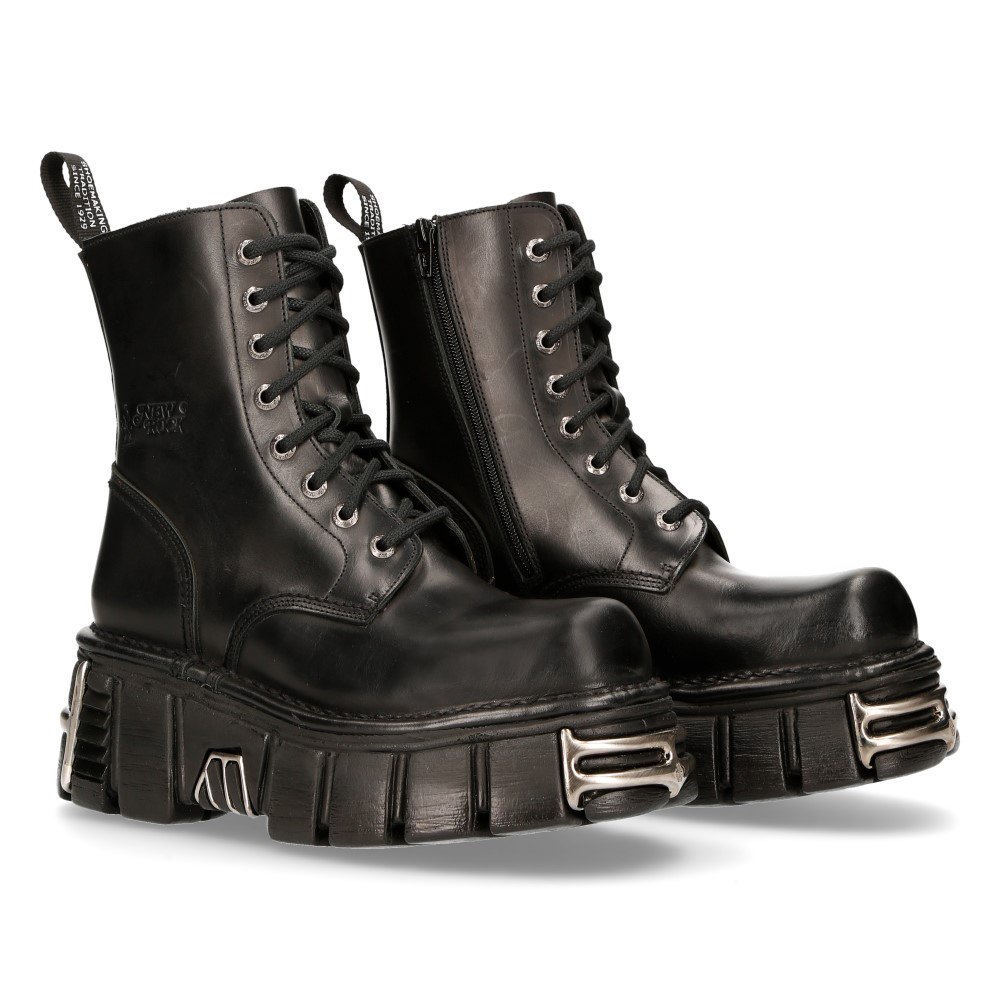 buty NEW ROCK M.NEWMILI084C-C6 ITALI NEGRO, TOWER NEGRO ACERO lateral + puntera + trasera
