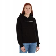 Bluzy damskie - TOMMY HILFIGER BLUZA DAMSKA Z KAPTUREM TJW REG LINEAR HOODIE CZARNA r.S - miniaturka - grafika 1