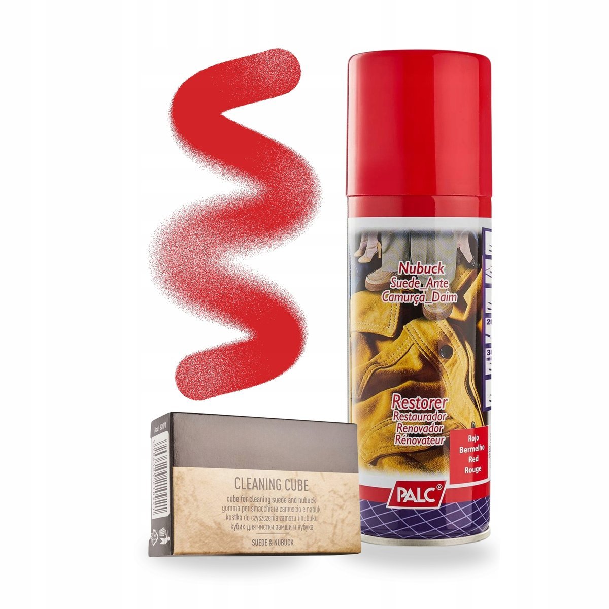 Czerwony Spray Renowator i Gumka do Czyszczenia Zamszu Palc Zestaw 2w1