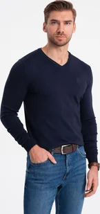 Ombre Clothing Klasyczny sweter męski Launcebuz navy XL - Swetry męskie - miniaturka - grafika 1