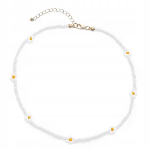 Naszyjnik choker biały kwiatki kwiatuszki koraliki z koralikami drobny boho - Naszyjniki - miniaturka - grafika 1