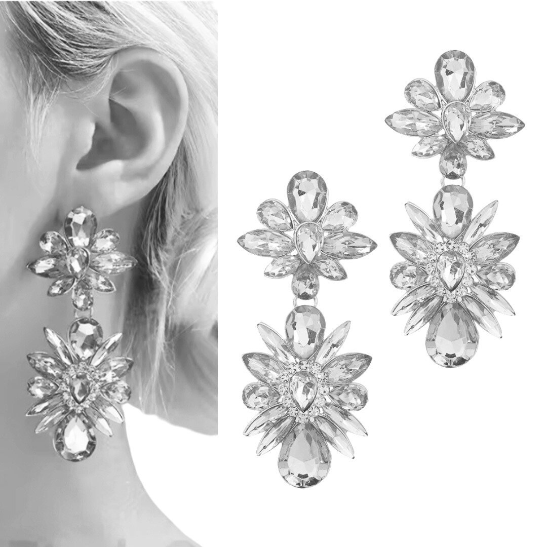 Kolczyki srebrne XXL z kryształami efektowne na pokaz wieczorowe wyjście