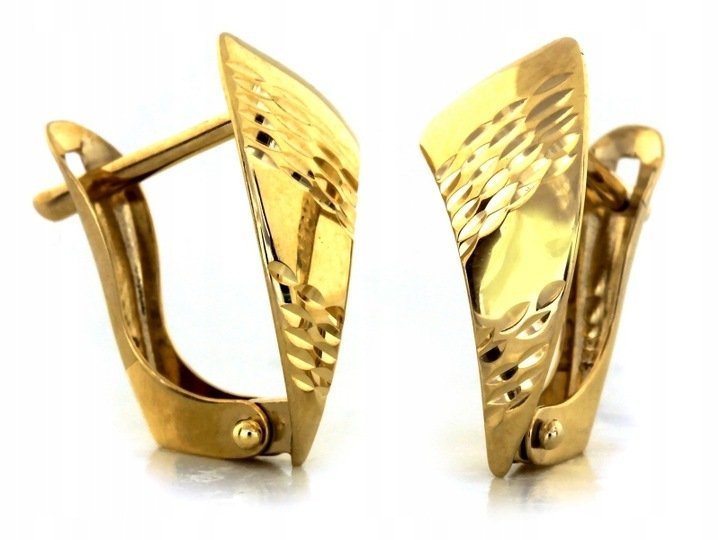 Eleganckie Kolczyki Złote 375 9k 1.18g Diamentowane Blaszki błyszczące