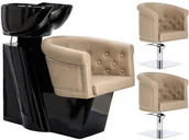 Meble fryzjerskie - Zestaw szary Bruno myjnia fryzjerska i 2 x fotel fryzjerski hydrauliczny obrotowy do salonu fryzjerskiego myjka ruchoma misa ceramiczna armatura bateria słuchawka - miniaturka - grafika 1