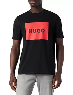 HUGO Męski t-shirt Dulive222 z bawełny z czerwoną etykietą z logo, Black001, M - Koszulki męskie - miniaturka - grafika 1