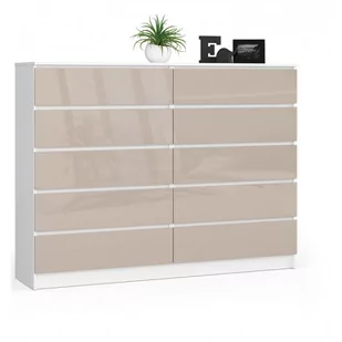 Komoda do salonu K 160 cm 10 szuflad - biała-cappuccino połysk - Komody - miniaturka - grafika 1