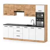 Meble kuchenne - Kuchnia nowoczesna modułowa słupek drewniana 2.6m wotan dąb wotan biały - miniaturka - grafika 1