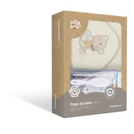 Okrycia kąpielowe dla dzieci - Okrycie kąpielowe 100x100 Love you + szczoteczka i grzebień beżowy ręcznik z kapturkiem - miniaturka - grafika 1