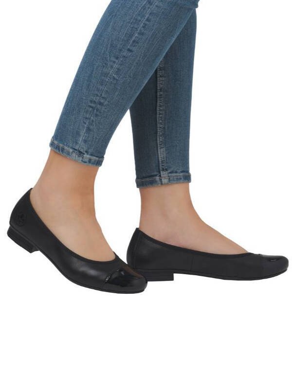Rieker Baleriny Damskie Skórzane Na Obcasie Black-38