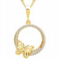Naszyjniki - Złoty Naszyjnik Koło z Motylkiem Kółko Motylek Motyl Butterfly SREBRO 925 - miniaturka - grafika 1