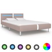 Łóżka - vidaXL Rama łóżka LED, kolor cappuccino, sztuczna skóra, 140 x 200 cm - miniaturka - grafika 1