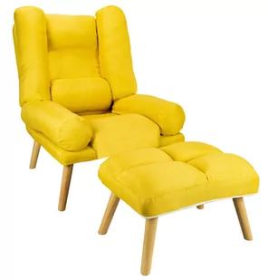 Fotel Uszak Rozkładany Żółty Z Podnóżkiem Salon - Fotele - miniaturka - grafika 1