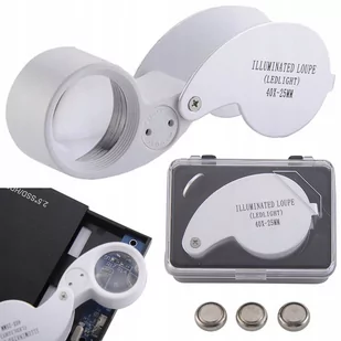 Lupa Kieszonkowa Jubilerska Składana 2 Led 40X - Mikroskopy i lupy - miniaturka - grafika 1