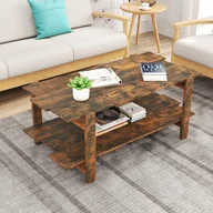 Ławy i stoliki kawowe - Okrągły Stolik Kawowy z 2 Poziomami, Owalny Pomocniczy, Styl Rustykalny Industrialny Nowoczesny z Regulowanymi Nóżkami, Średnica 80×45 cm (Rustykalny) - miniaturka - grafika 1