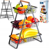 Pozostałe akcesoria kuchenne - Vilde Koszyk na Owoce Warzywa 3-Poziomowy Metalowy Czarny VILDE 34x17,5x46,5 cm - miniaturka - grafika 1