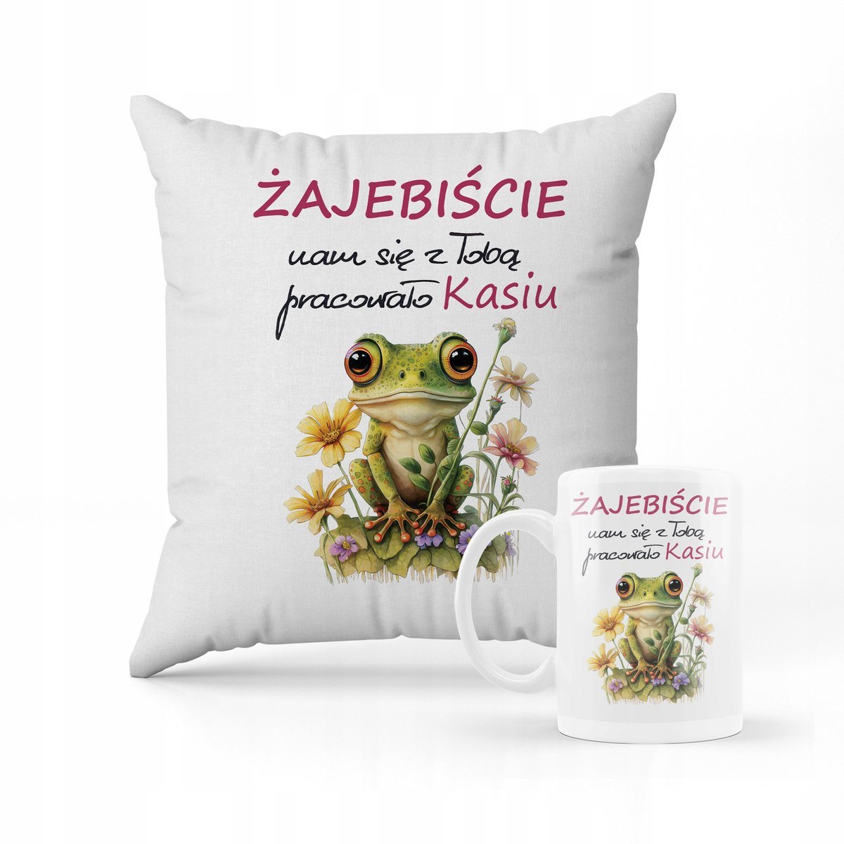 ZESTAW PODUSZKA + KUBEK Prezent Dla Koleżanki Odejście z pracy nowa praca